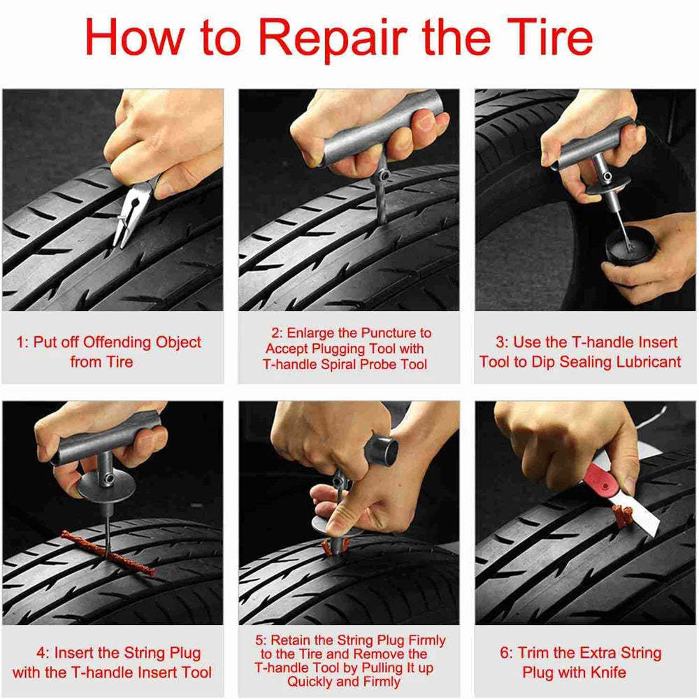 Heavy Duty 57Pcs Tire Repair Tools Kit DIY Car Van Truck ATV Motorcycle Home Plug Patch Insert Tool with Red Case