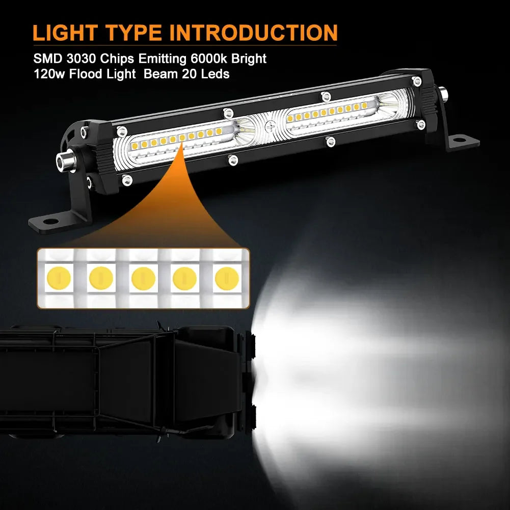 NAOEVO 4x4 Off road Led Light Bar Super Slim 120W 12V 24V 7 12 inch Driving Fog LED Work Lamp For Auto ATV SUV Tractor Boat Jeep