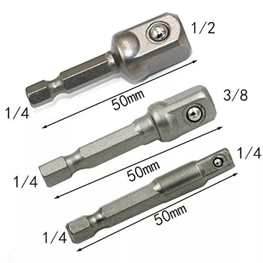 Chrome Vanadium Steel Socket Adapter Set Hex Shank 1/4" 3/8" 1/2" Extension Drill Bits Bar Set Power Tools TF003